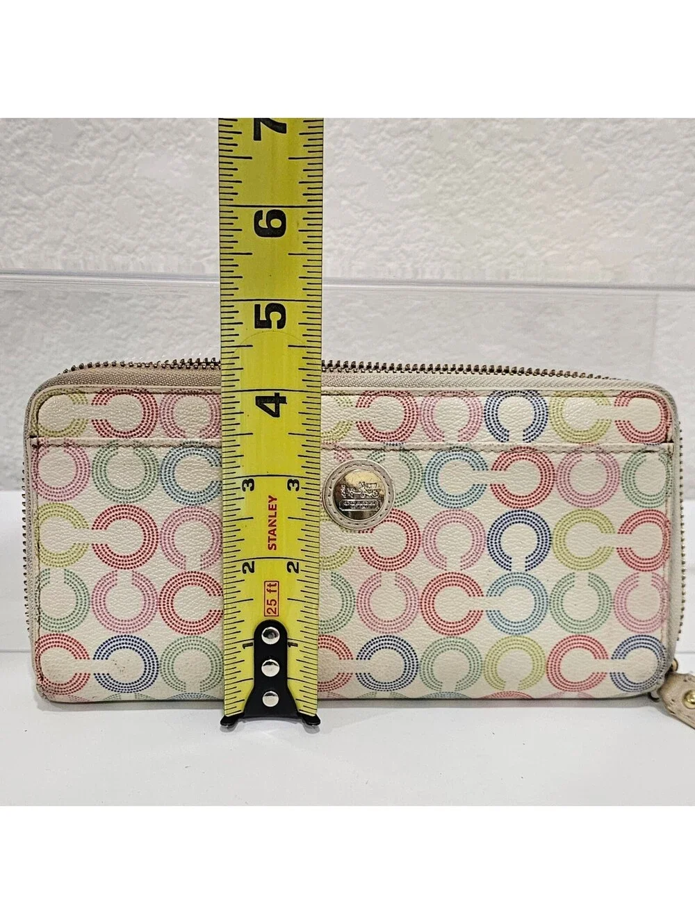Coach Signature C Dot Cream Multicolor Accordion Zip Around Wallet